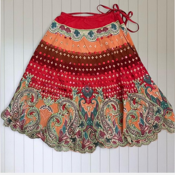 TravelSmith Bohemian Wrap Sequin Floral Midi Skirt - Picture 2 of 9
